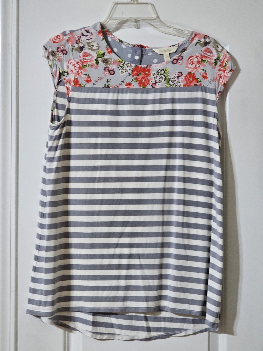Matilda Jane Gray & White Striped Top with Pink Floral Yoke